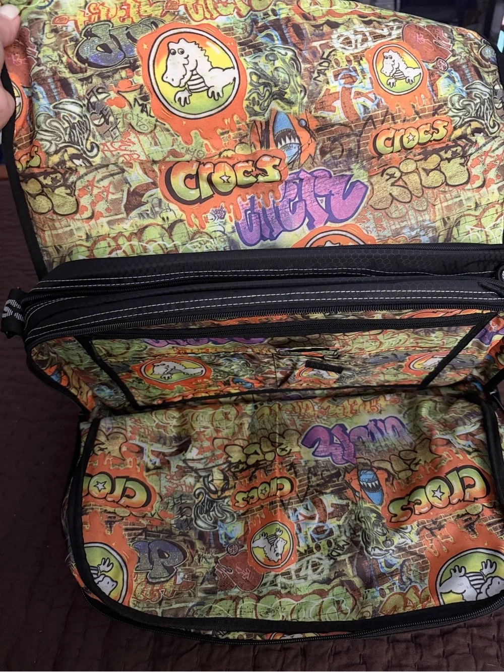 CROCS Black Messenger Bag with Contrast Stitching